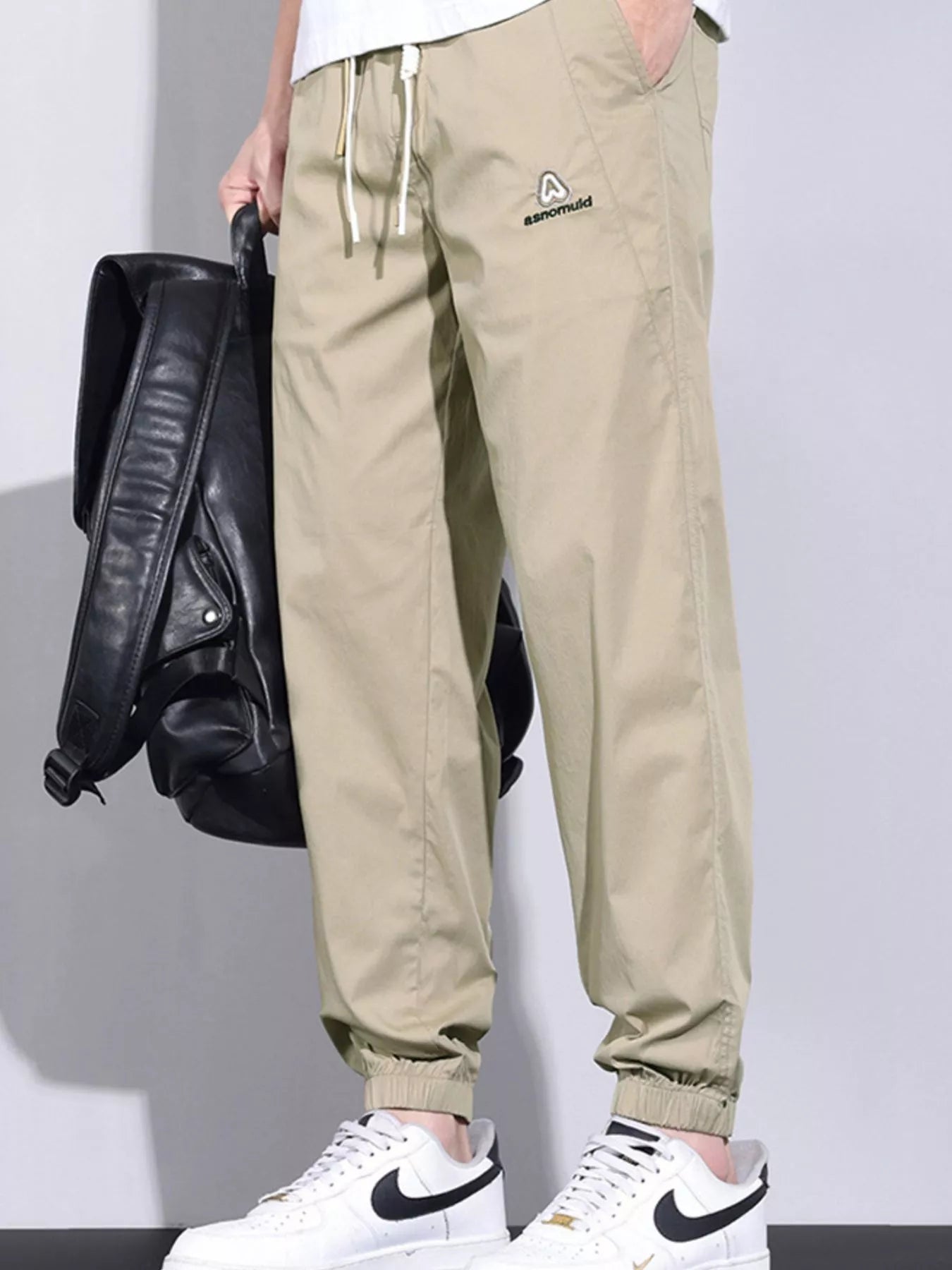 Plus Size Casual Drawstring Ankle-Cuffed Pants in Coffee for Men