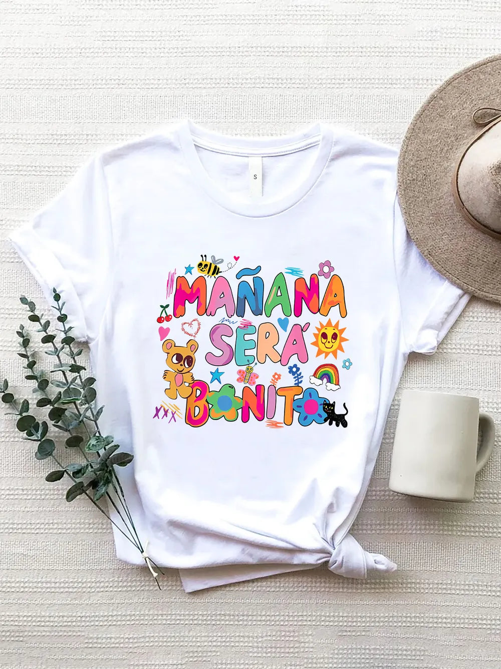 Letter Graphic Round Neck Short Sleeve T-Shirt in Aqua for Women
