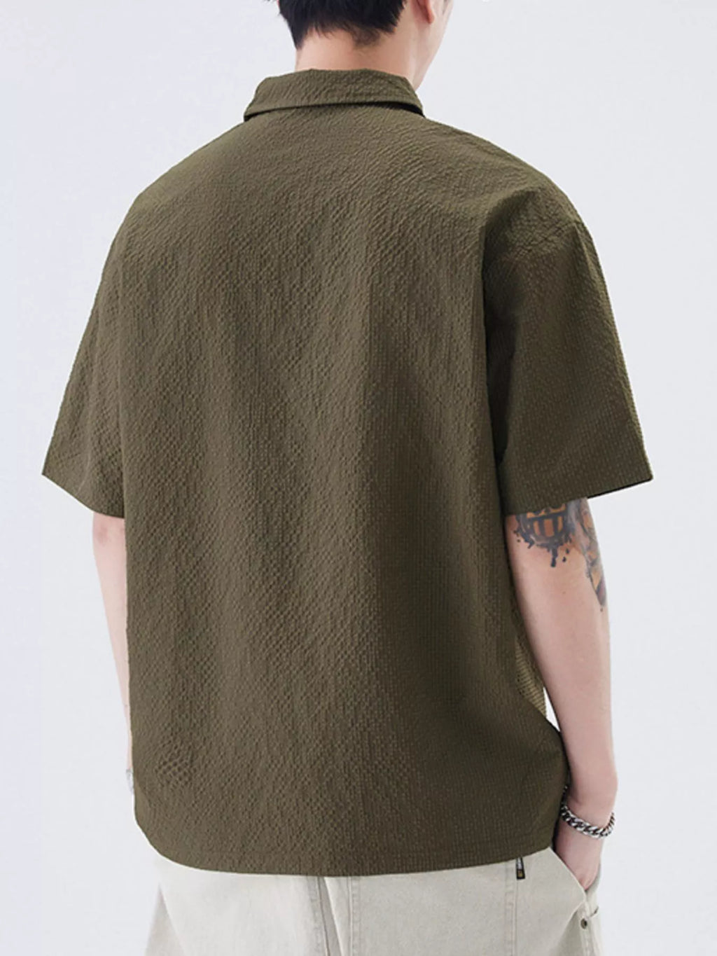 Quarter Zip Half Sleeve Polo in Olive for Men