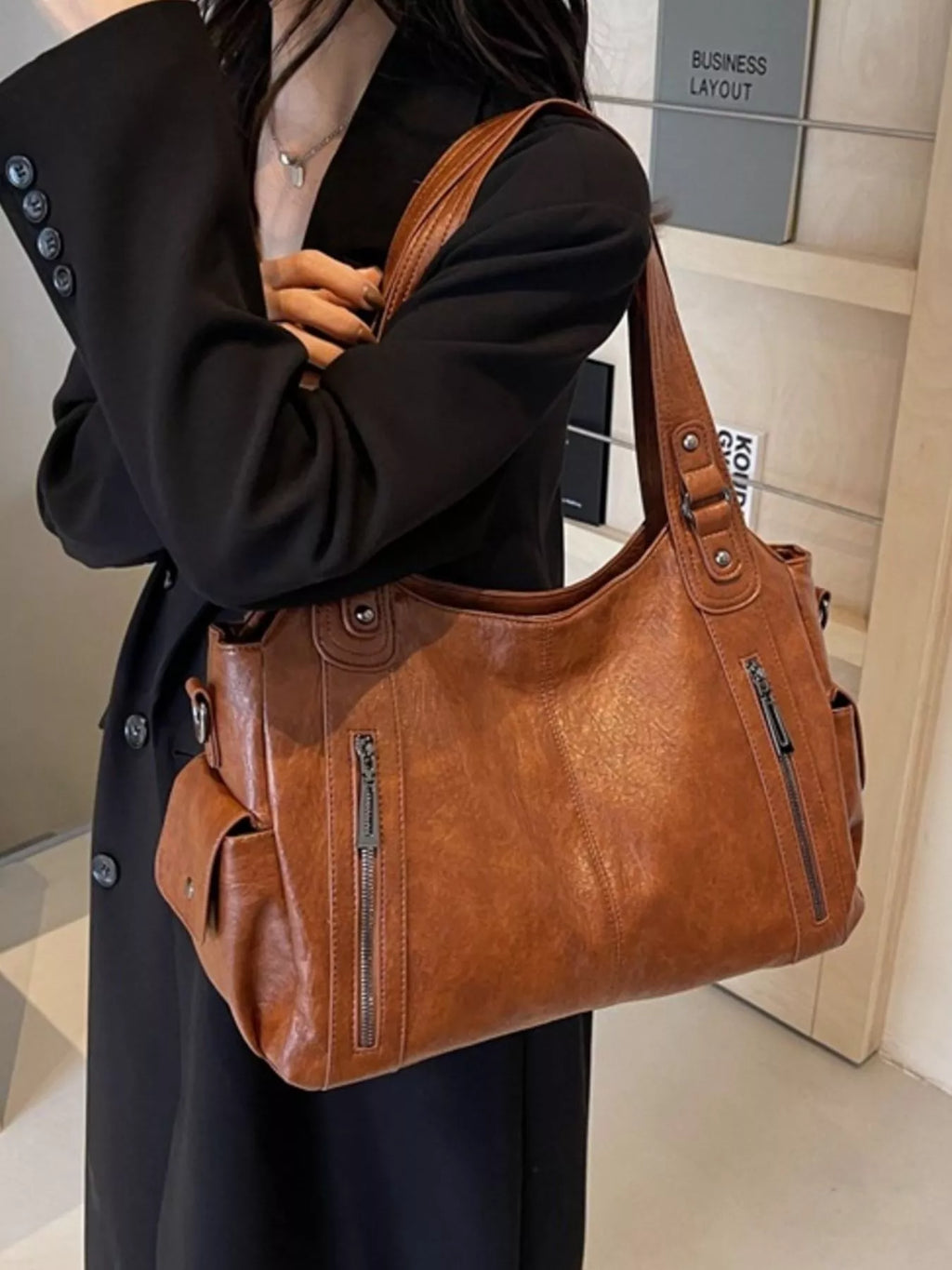 Vintage Style Zipper Front Handbag for Women