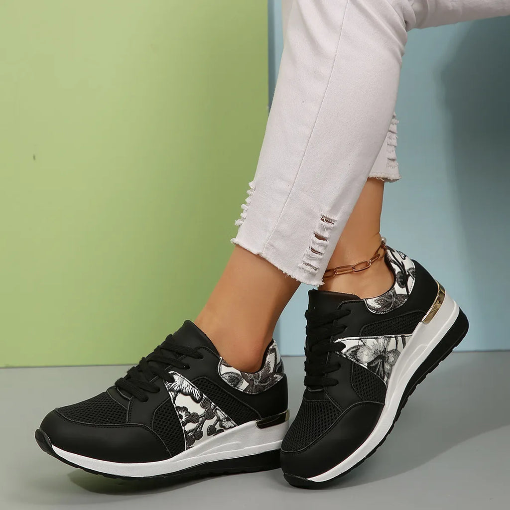 Floral Mesh Wedge Athletic in White for Women