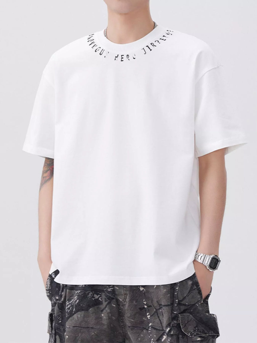 Plus Size Round Neck Short Sleeve T-Shirt in Soft in Black for Men