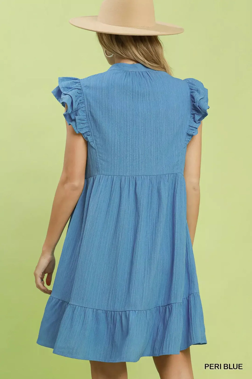 Ruffle Sleeve Babydoll Dress in Peri Blue for Women