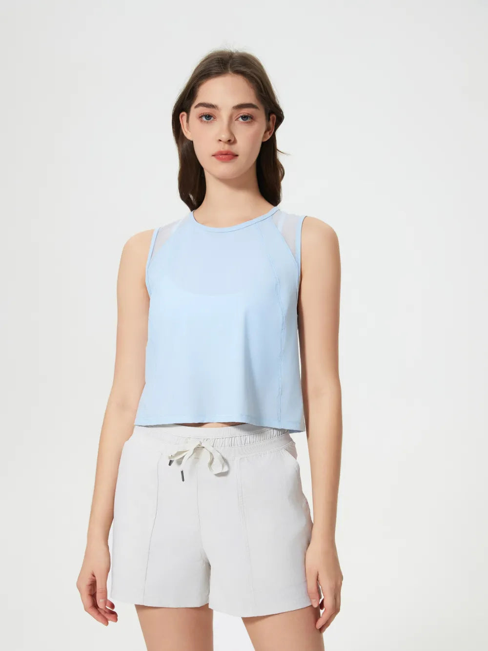 Round Neck Cropped Active Tank in Moss for Women