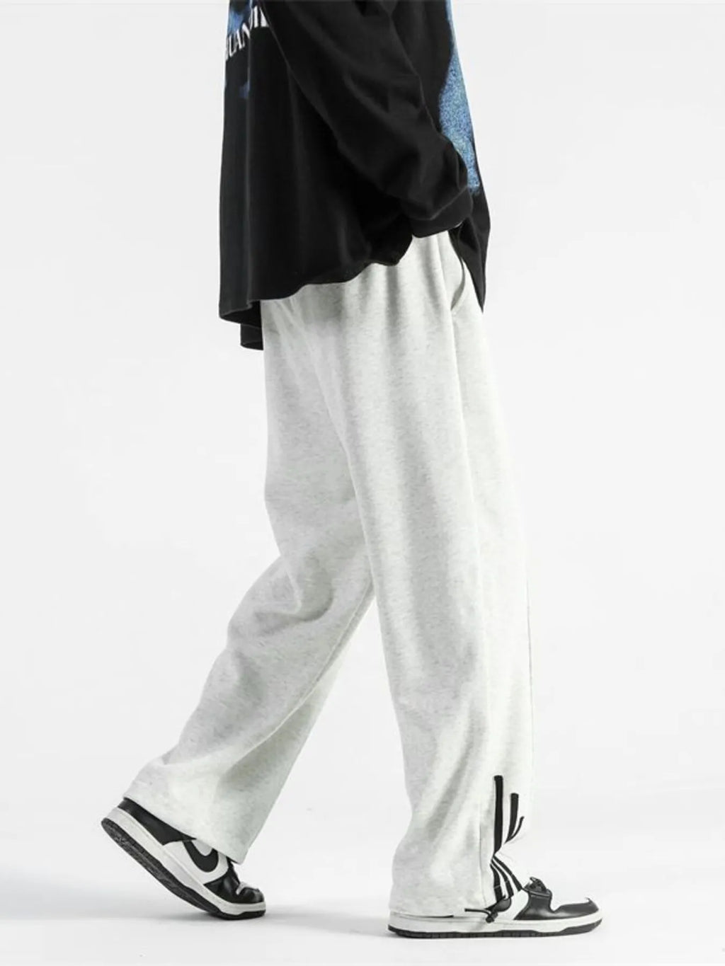 Plus Size Drawstring Wide Leg Sweatpants in Black for Men