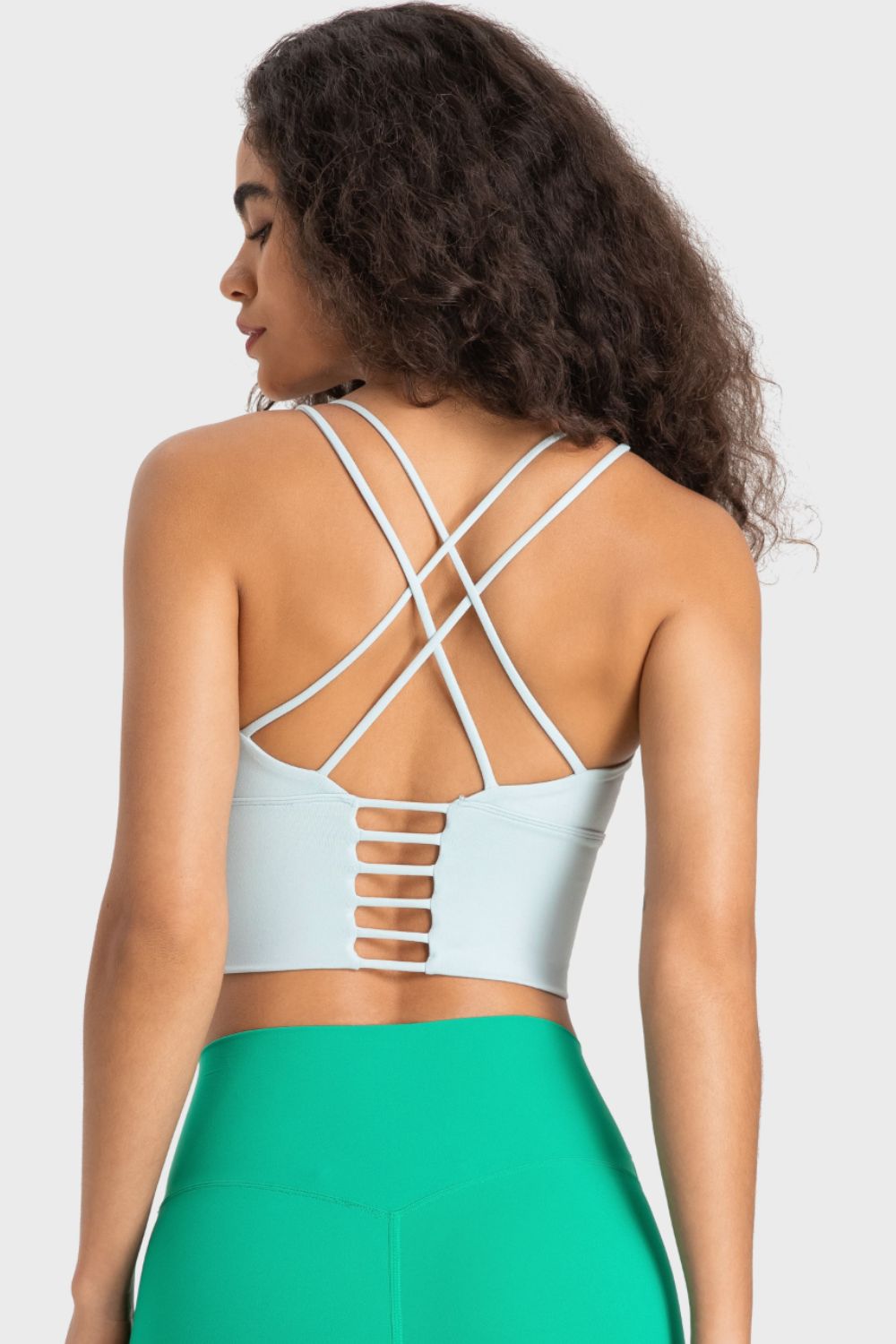 Crisscross Back Ladder Detail Sports Bra in Blush Pink for Women