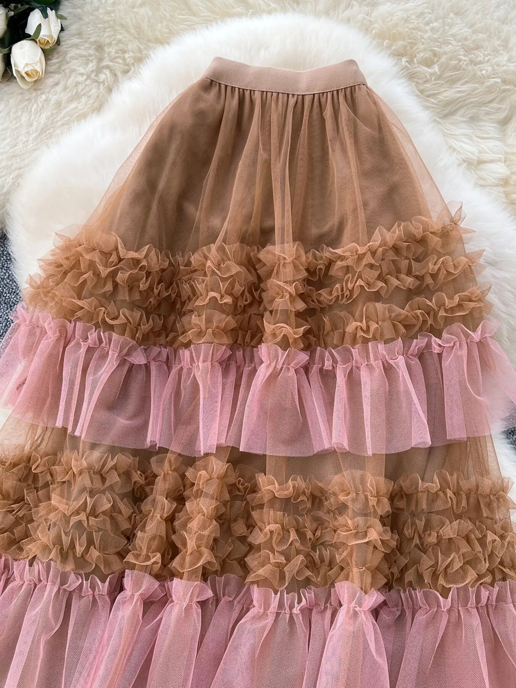 Ruffle Tulle Skirt in Black for Women