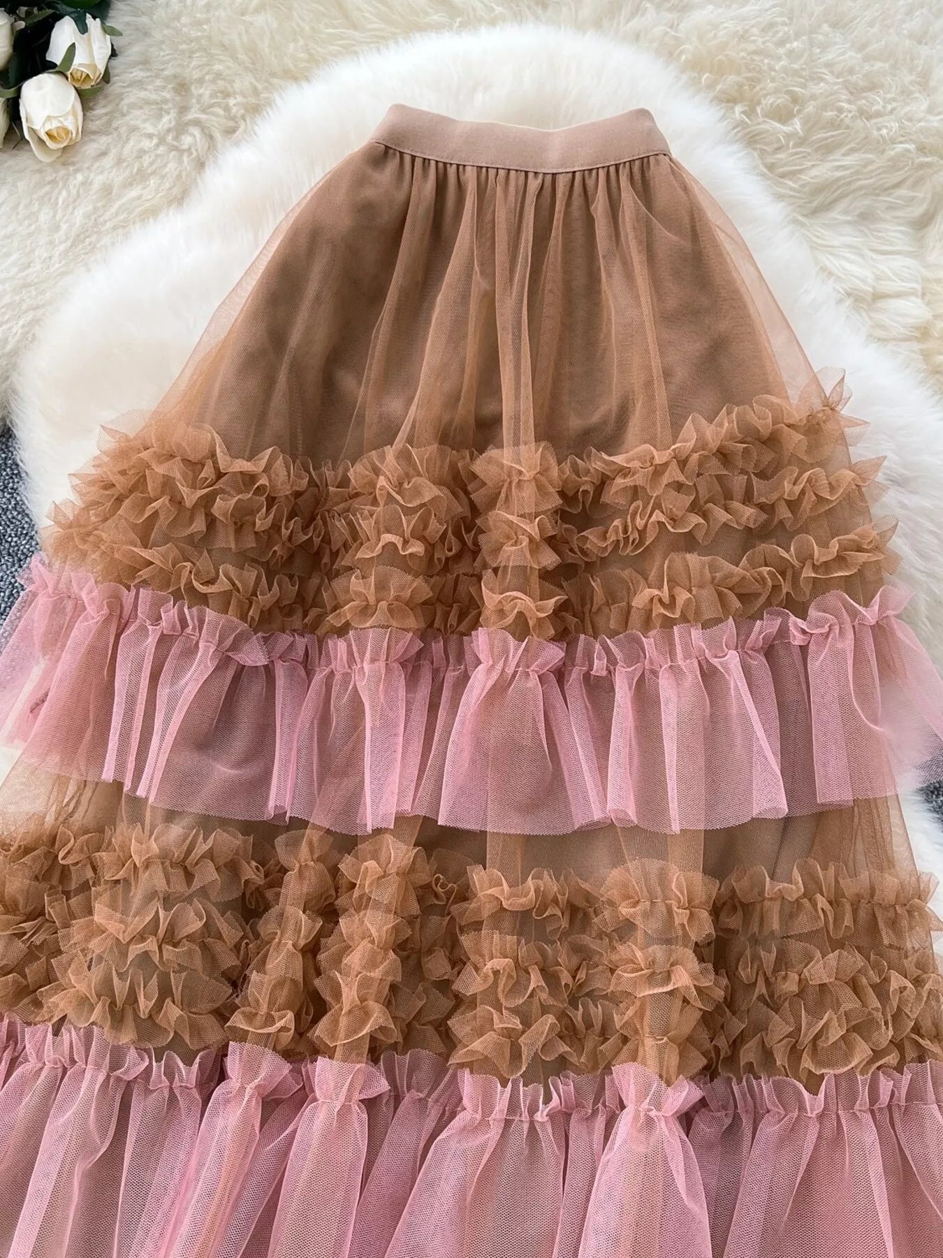 Ruffle Tulle Skirt in Black for Women