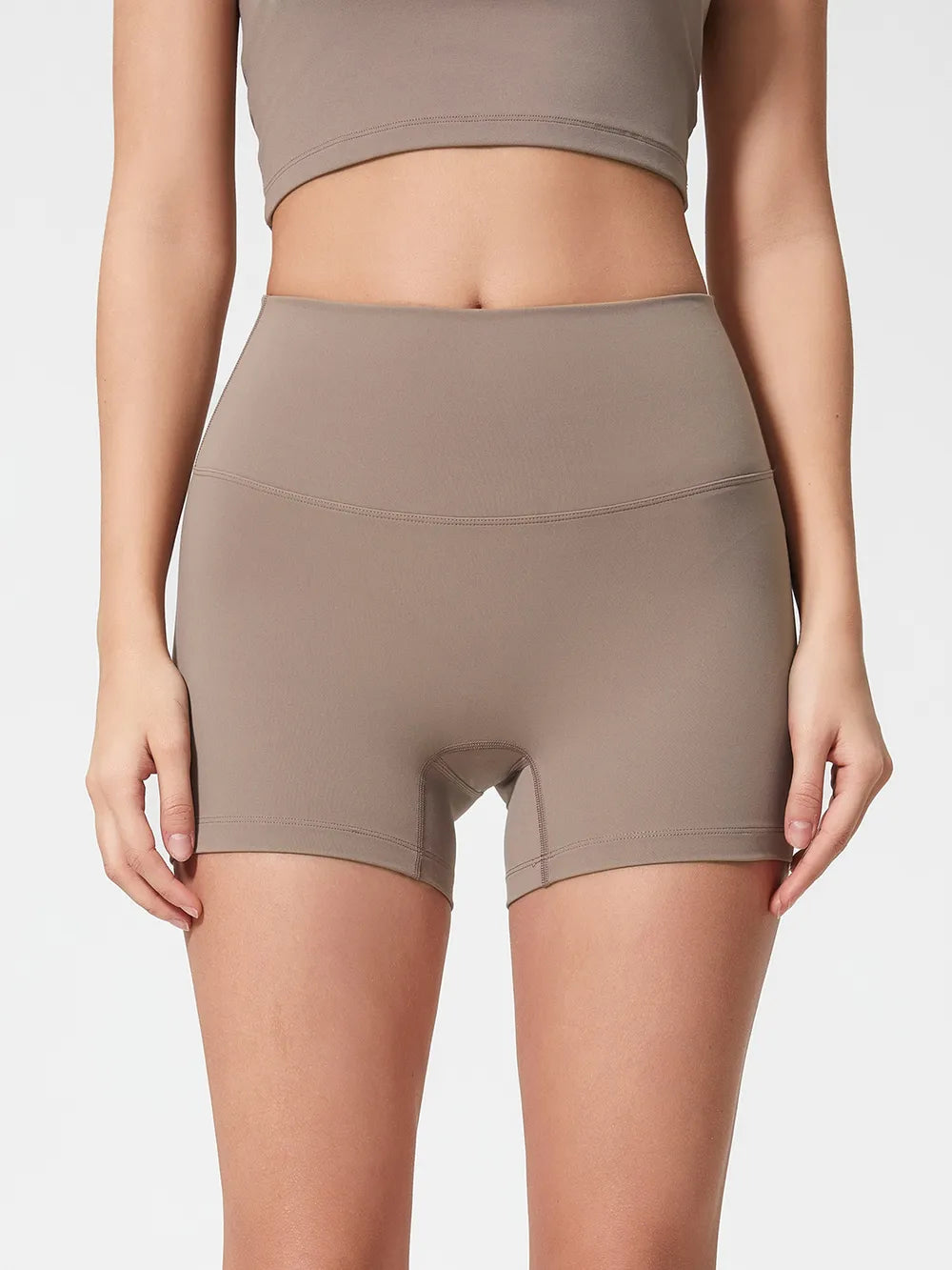 High Waist Active Shorts in Deep Dark Green in Mocha for Women