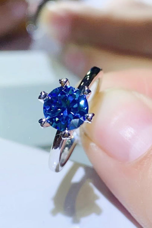 1 Carat Moissanite 6-Prong Solitaire Ring in Blue for Women