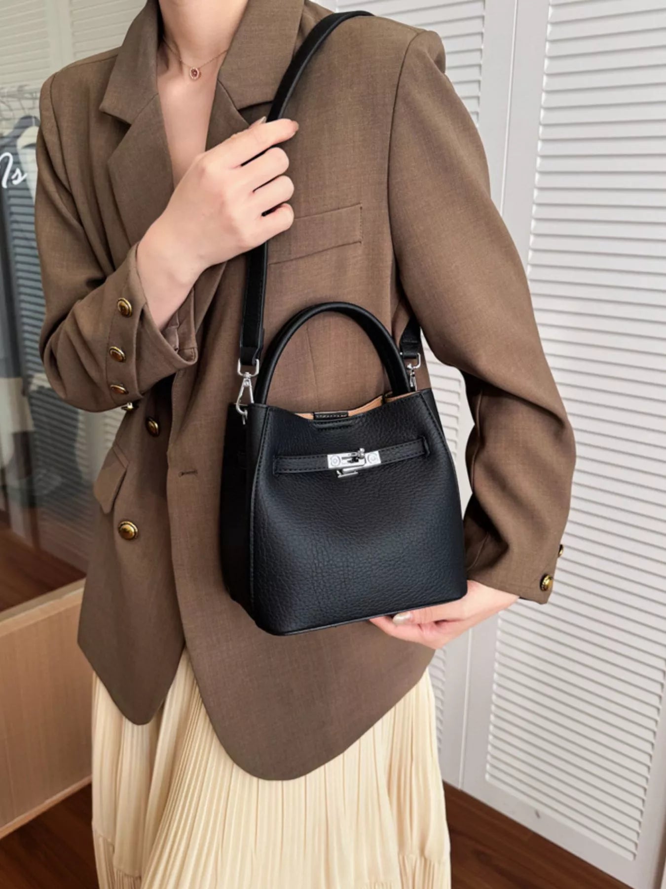 Leather Top Handle Crossbody Bag in Classic for Women