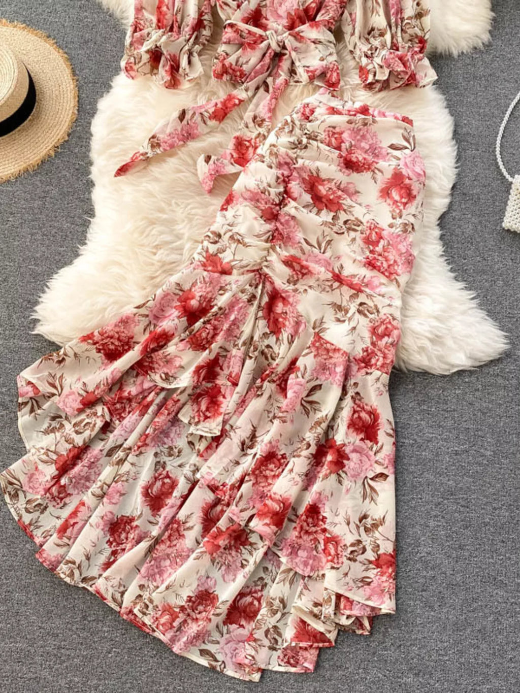 Floral Print Crop Top and Skirt Set for Women