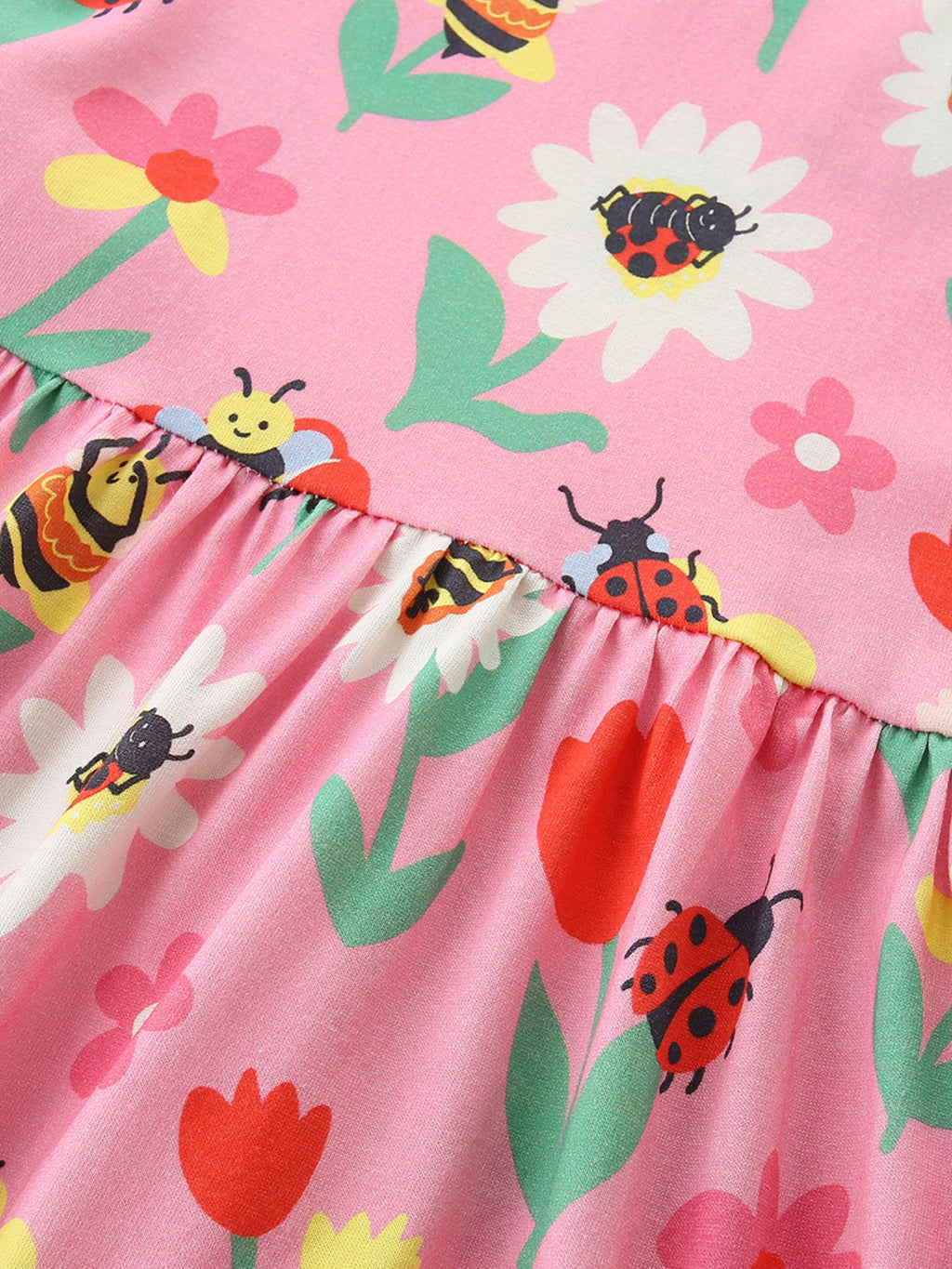 Floral & Insect Print Ruffle Sleeve Casual Dress in Multicolor for Girls