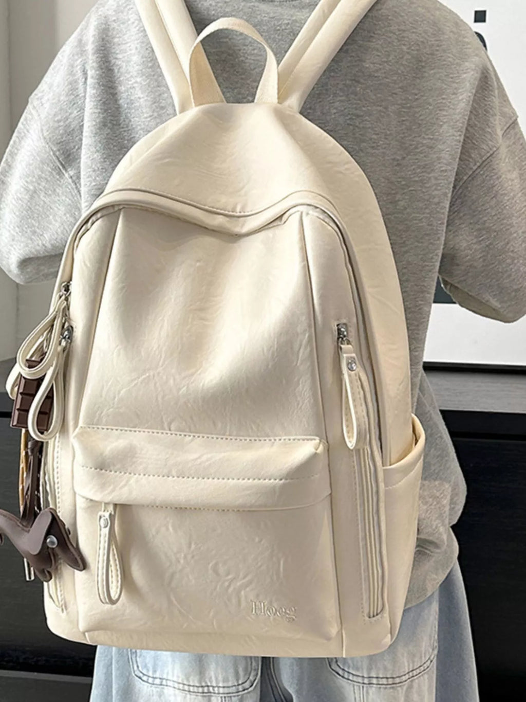 Leather Texture Backpack Bag for Women