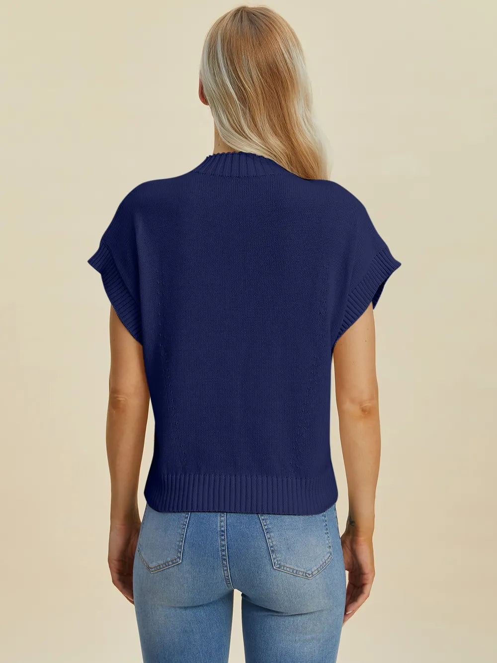 Plus Size Mock Neck Short Sleeve Sweater in Black for Women