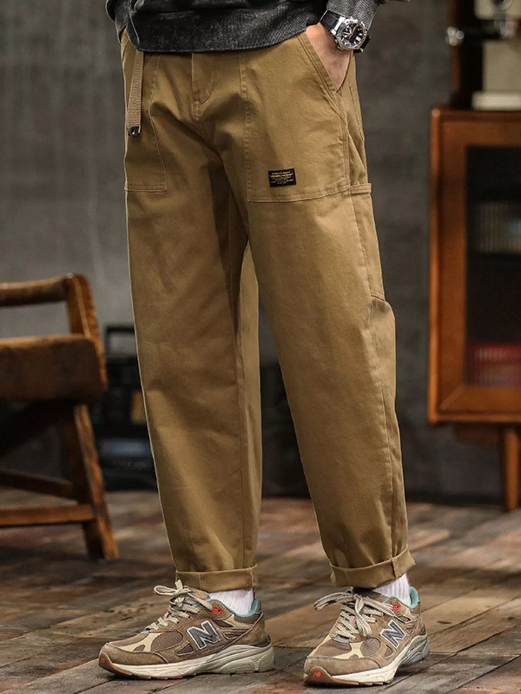 Wide Leg Pants in Khaki for Men