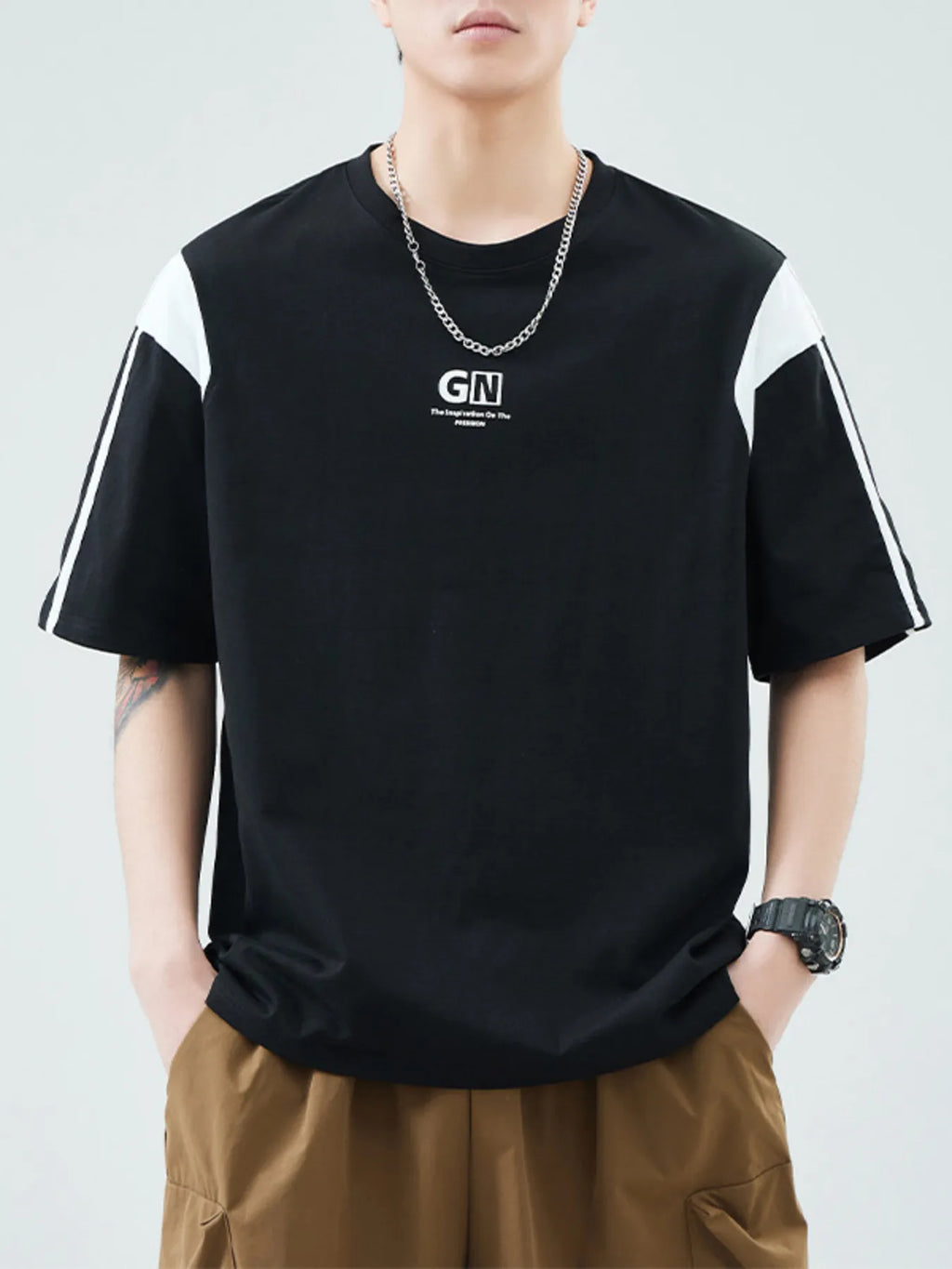 Plus Size Round Neck Short Sleeve T-Shirt in Modern in White for Men