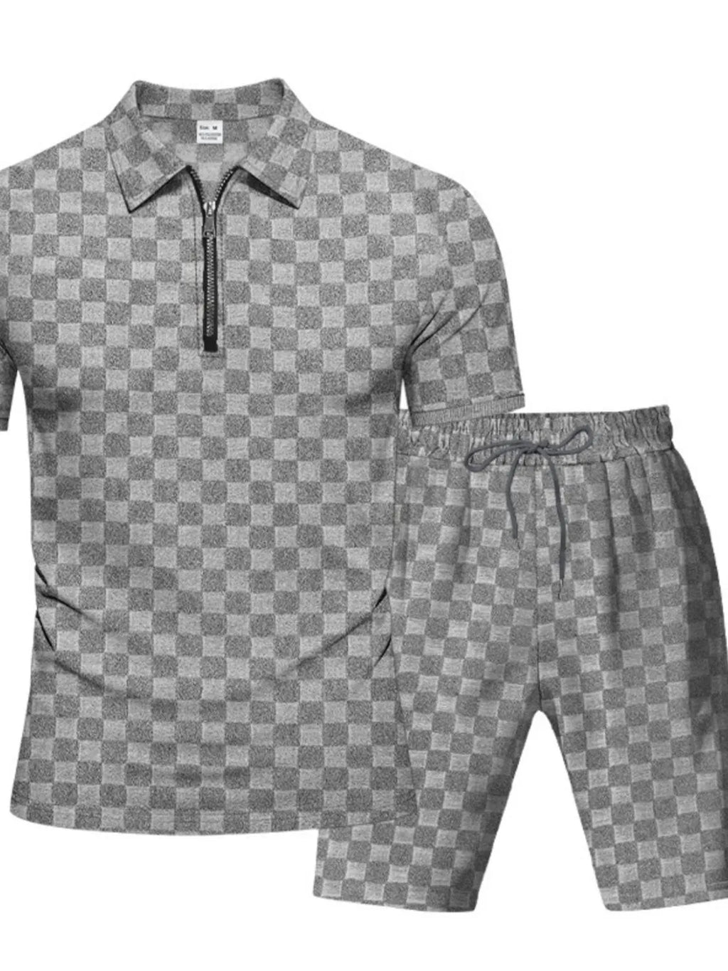 Quarter Zip Short Sleeve Top and Shorts Set Plus Size in Black for Men