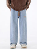Plus Size Wide Leg Drawstring Jeans in Light Blue for Men