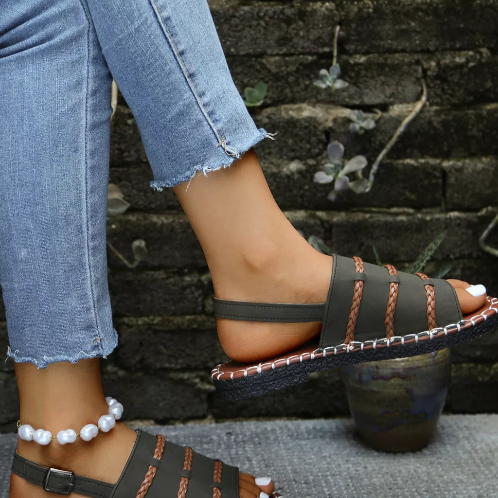 Open Toe Buckle Sandals in White for Women