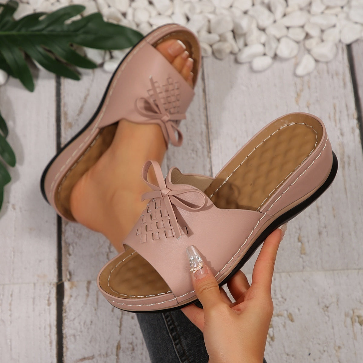 Open Toe Wedge Sandals in Light Pink for Women
