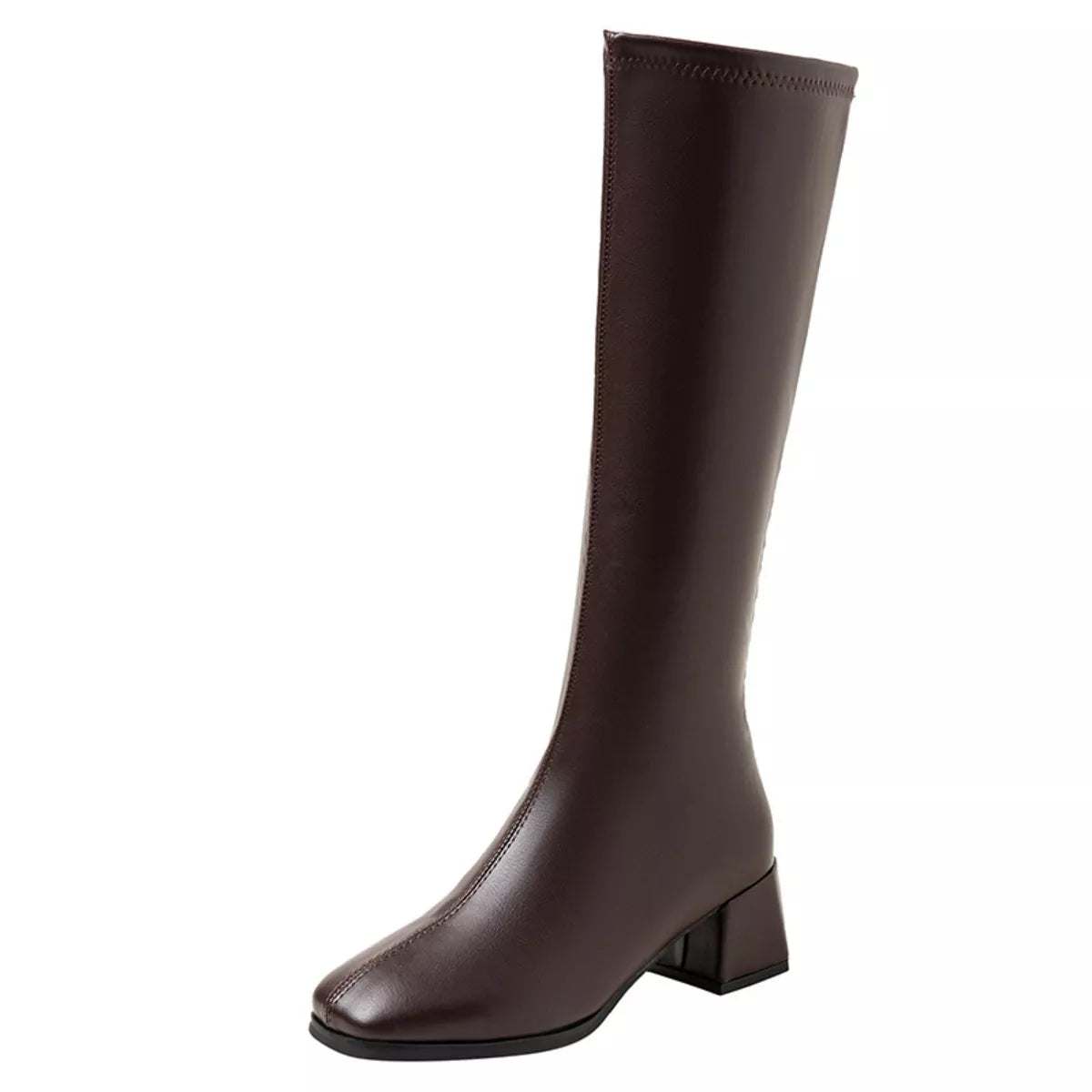 Square Toe Block Heels Boots in Black for Women
