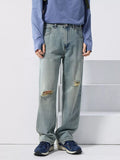 Distressed Wide Leg Jeans in Light Blue for Men