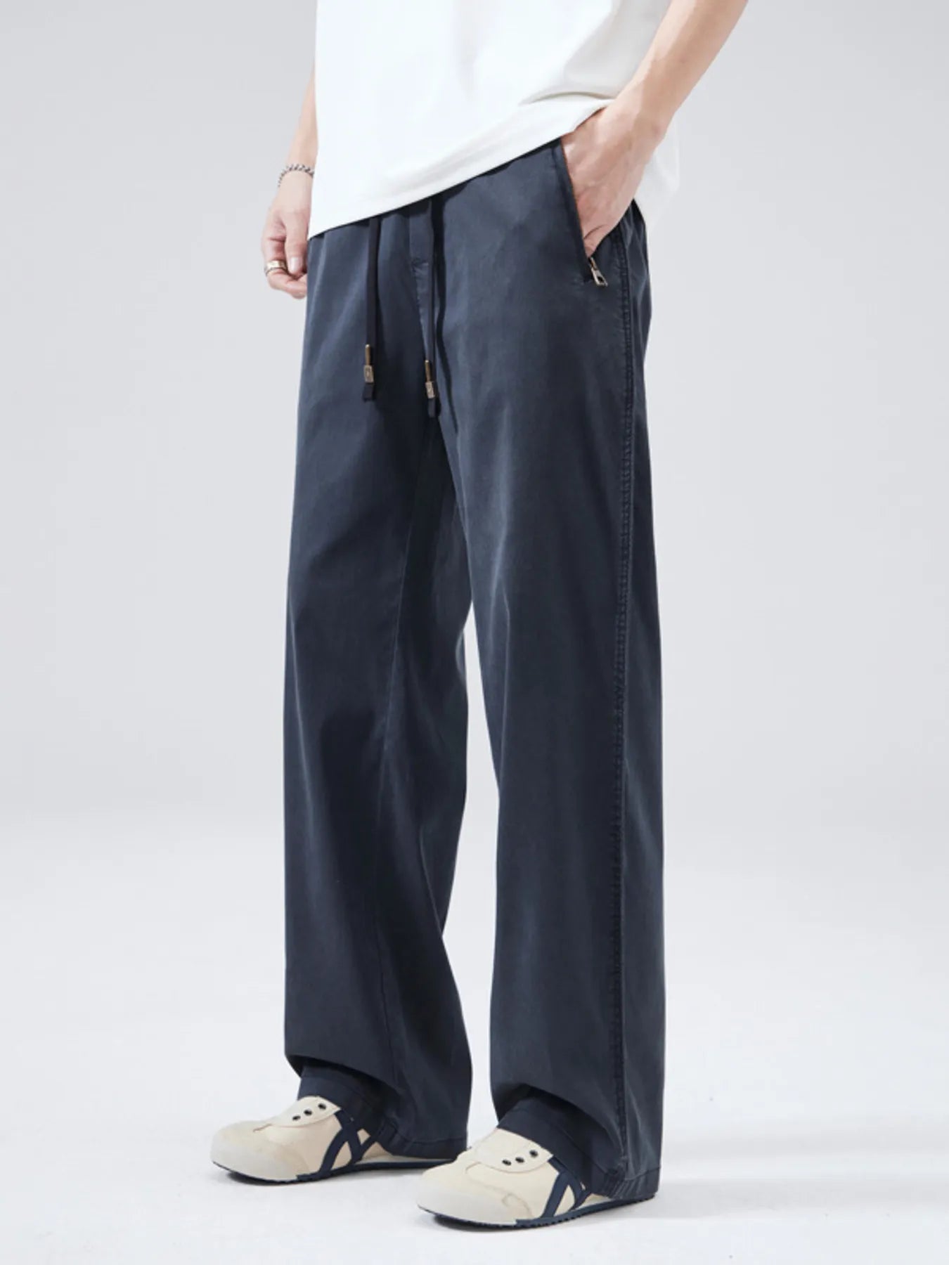 Drawstring Wide Leg Pants Plus Size in Classic in Black for Men
