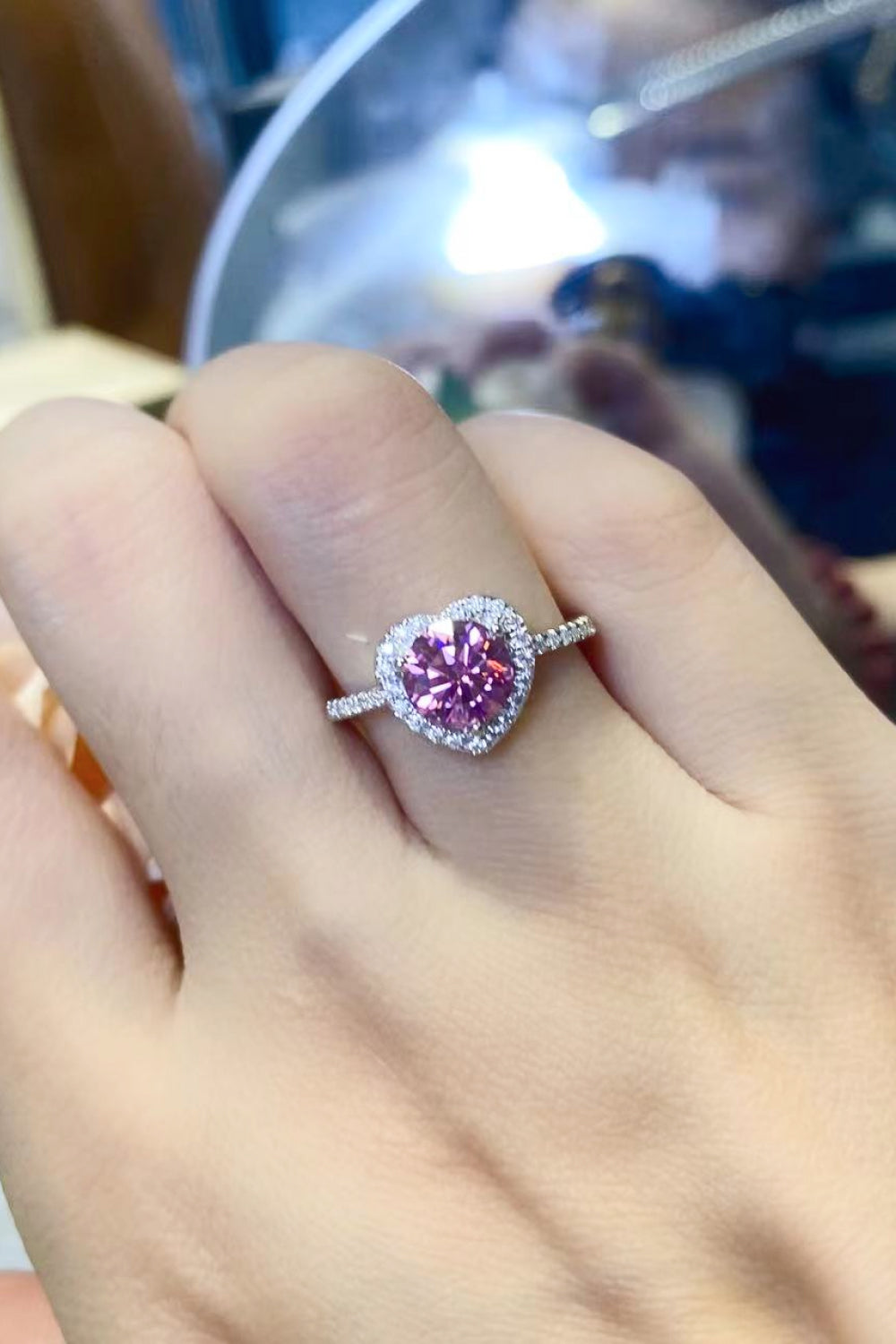 Lifelong Journey 1 Carat Moissanite Heart Ring in Pink Heart for Women