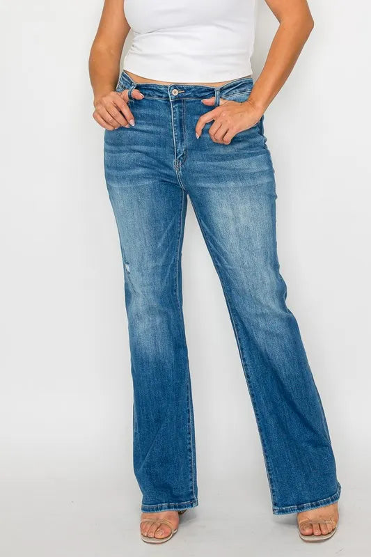 Plus Size Distressed High Rise Jeans with Pockets in Medium for Women