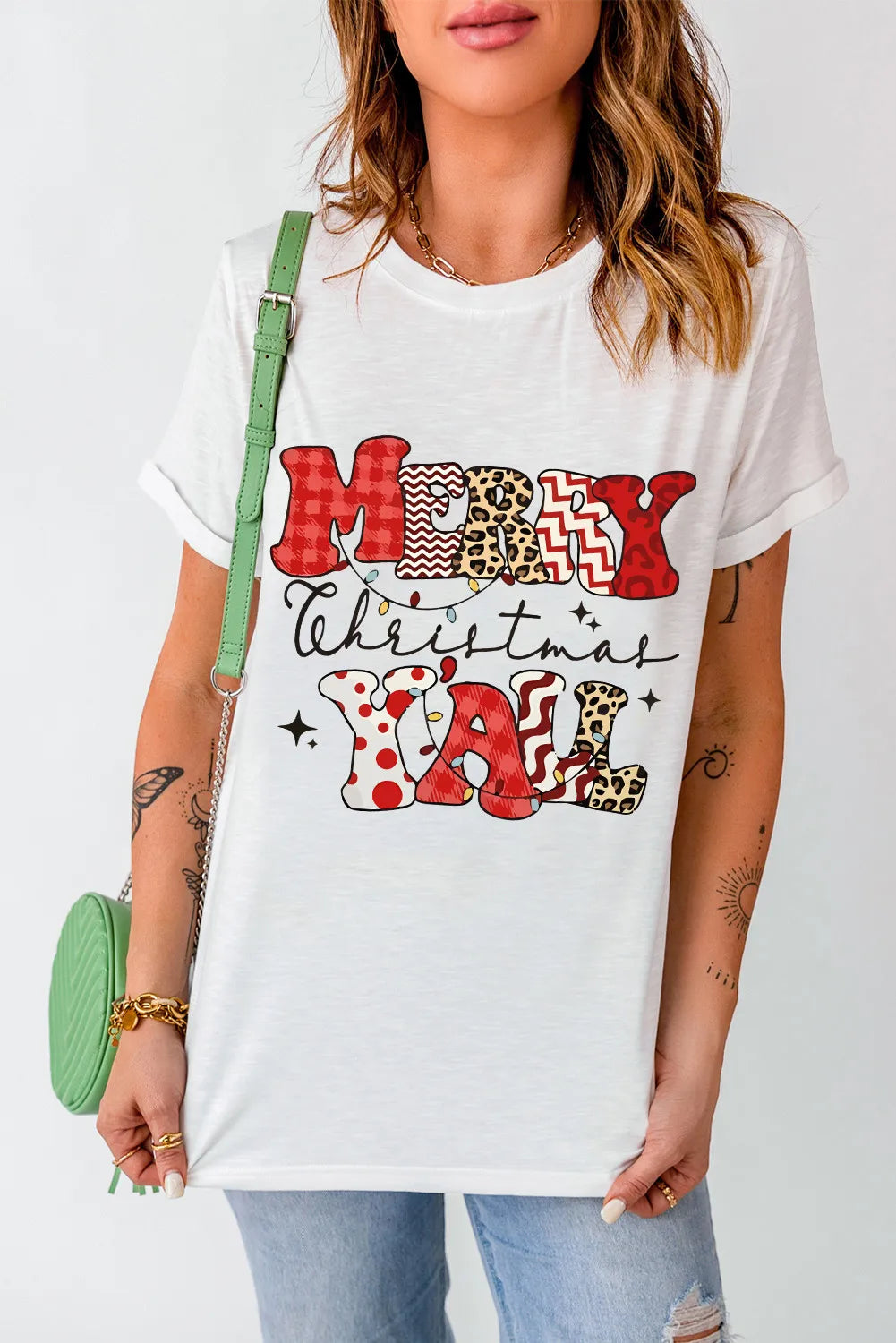 Letter Graphic Round Neck Short Sleeve T-Shirt in Everyday in White for Women