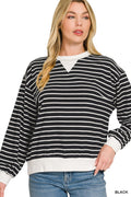 Striped Rib Banded Sweatshirt in Black for Women