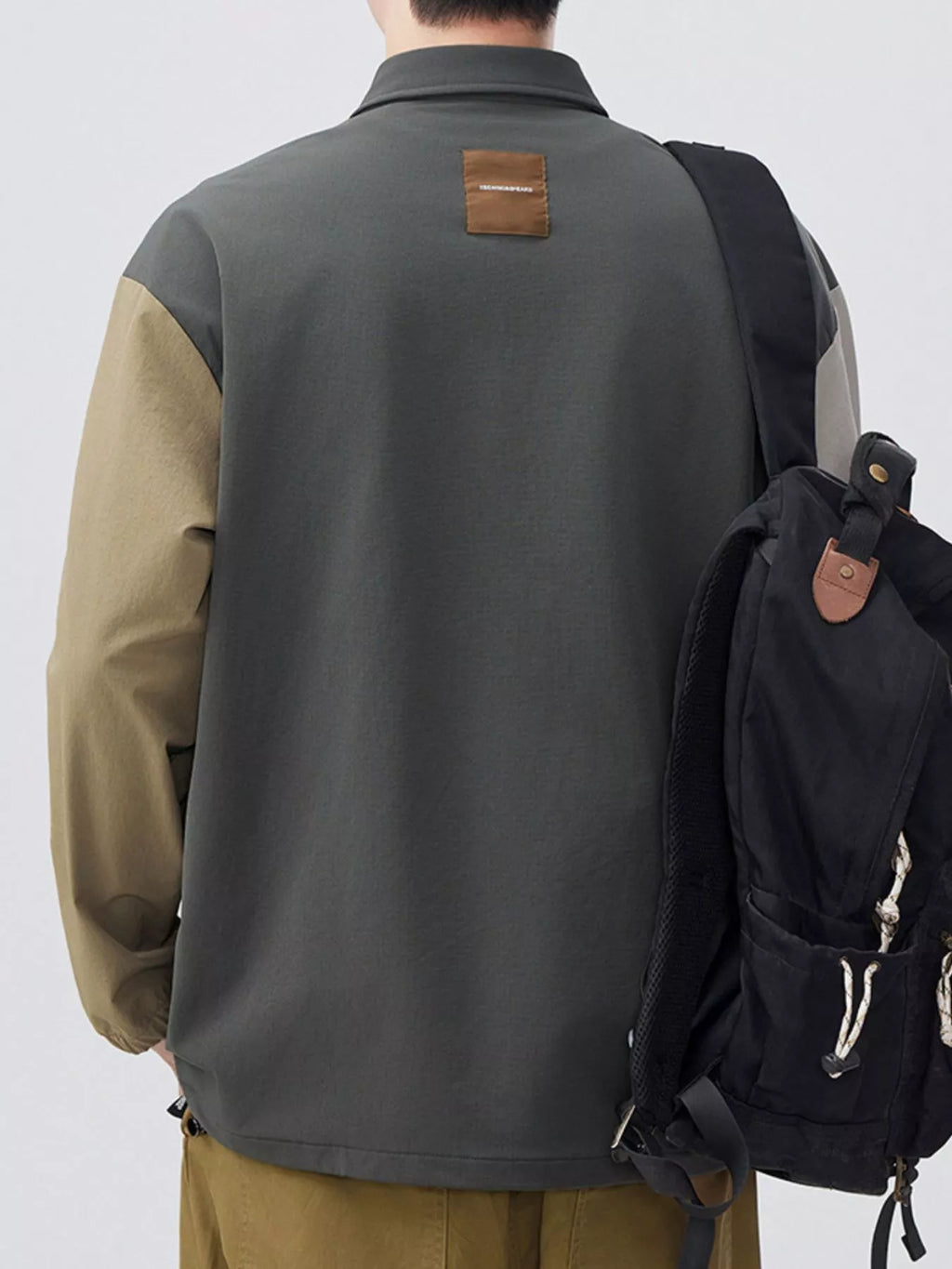 Plus Size Color Block Button Detail Polo in Coffee Color for Men