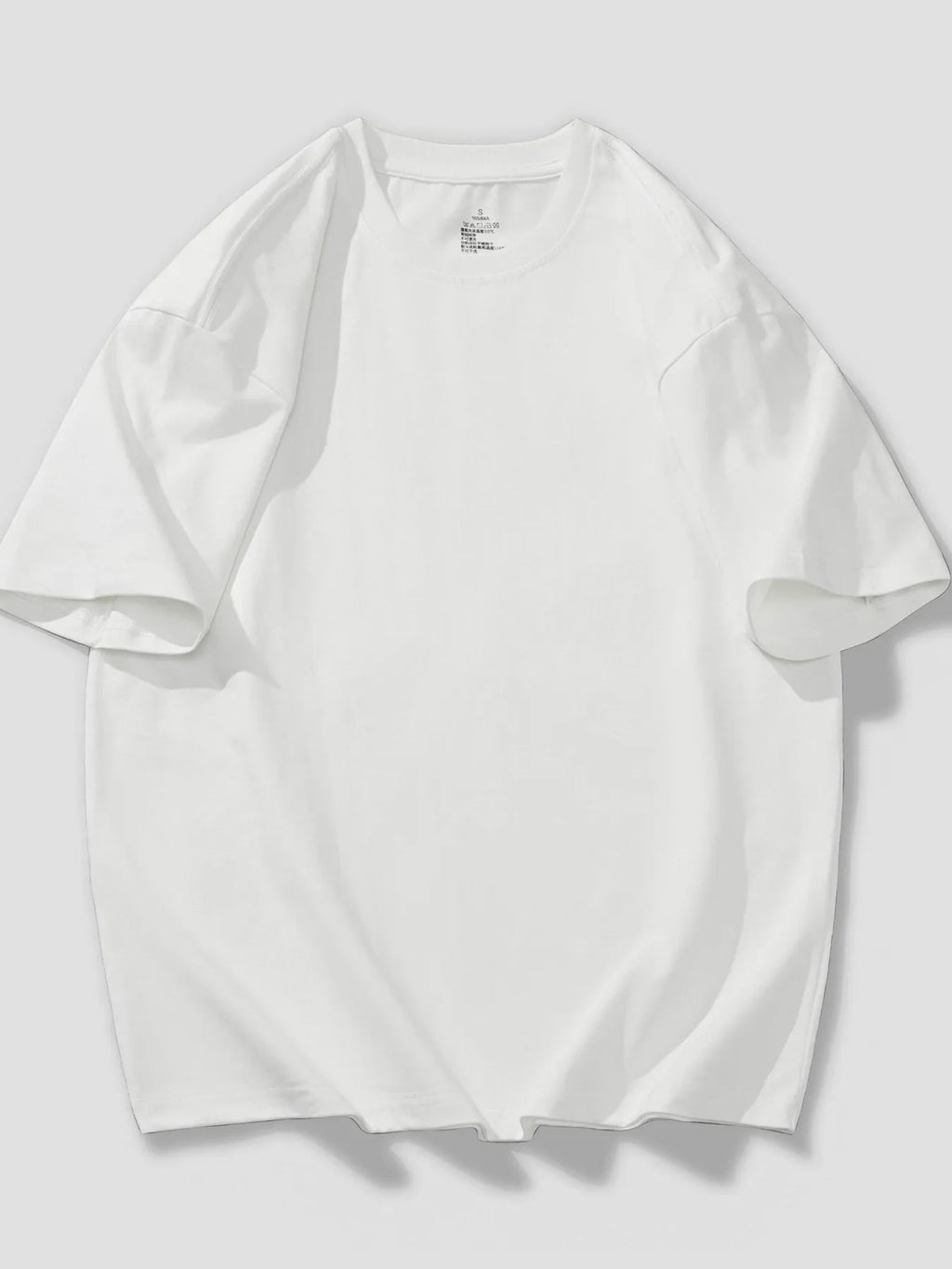 Round Neck Short Sleeve T-Shirt Plus Size in Black in White for Men