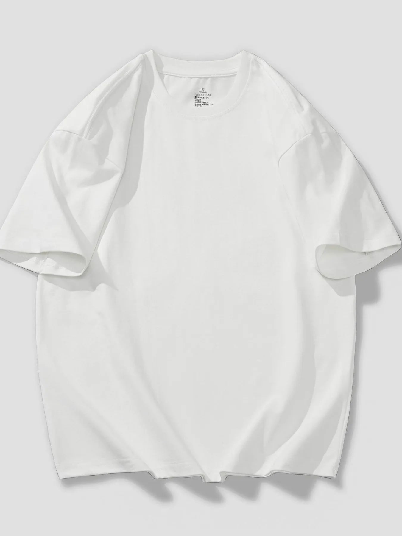 Round Neck Short Sleeve T-Shirt Plus Size in Black in White for Men