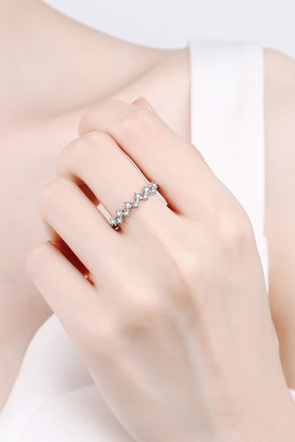 Moissanite Rhodium-Plated Half-Eternity Ring in Silver for Women