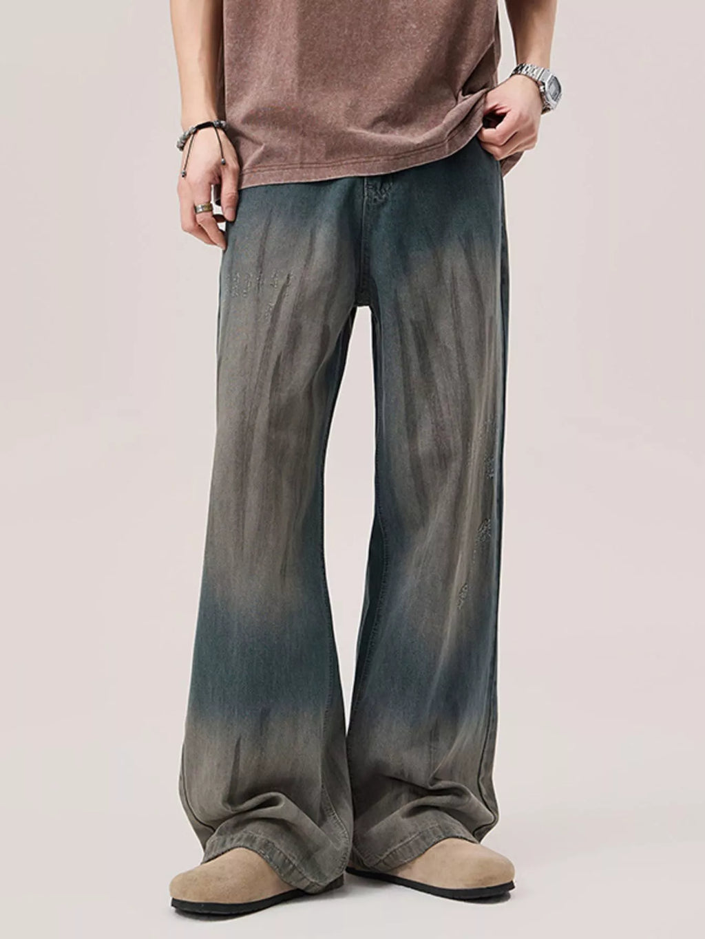 Gradient Wash Wide Leg Jeans in French Blue for Men