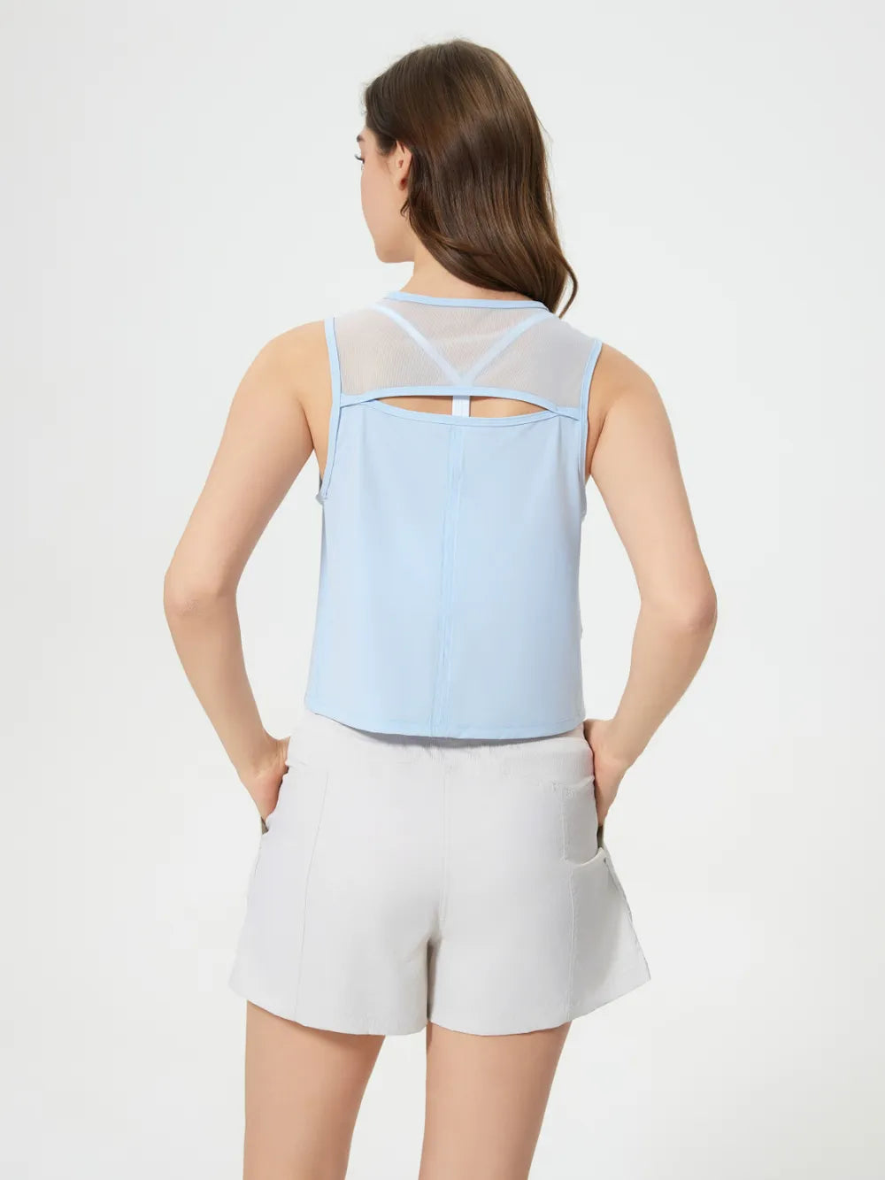Round Neck Cropped Active Tank in Black for Women