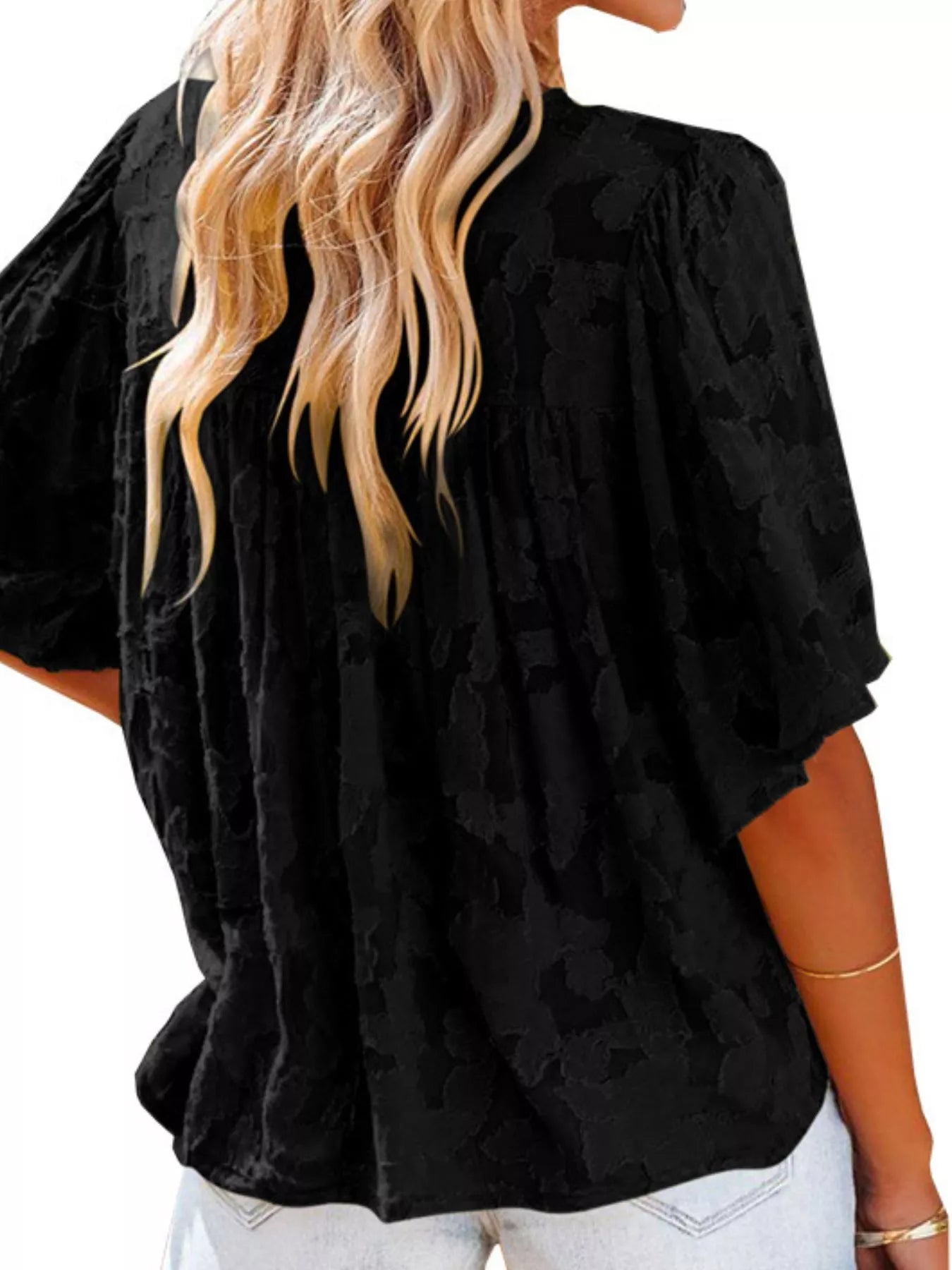 Textured V-Neck Button-Down Shirt Plus Size in Blue for Women