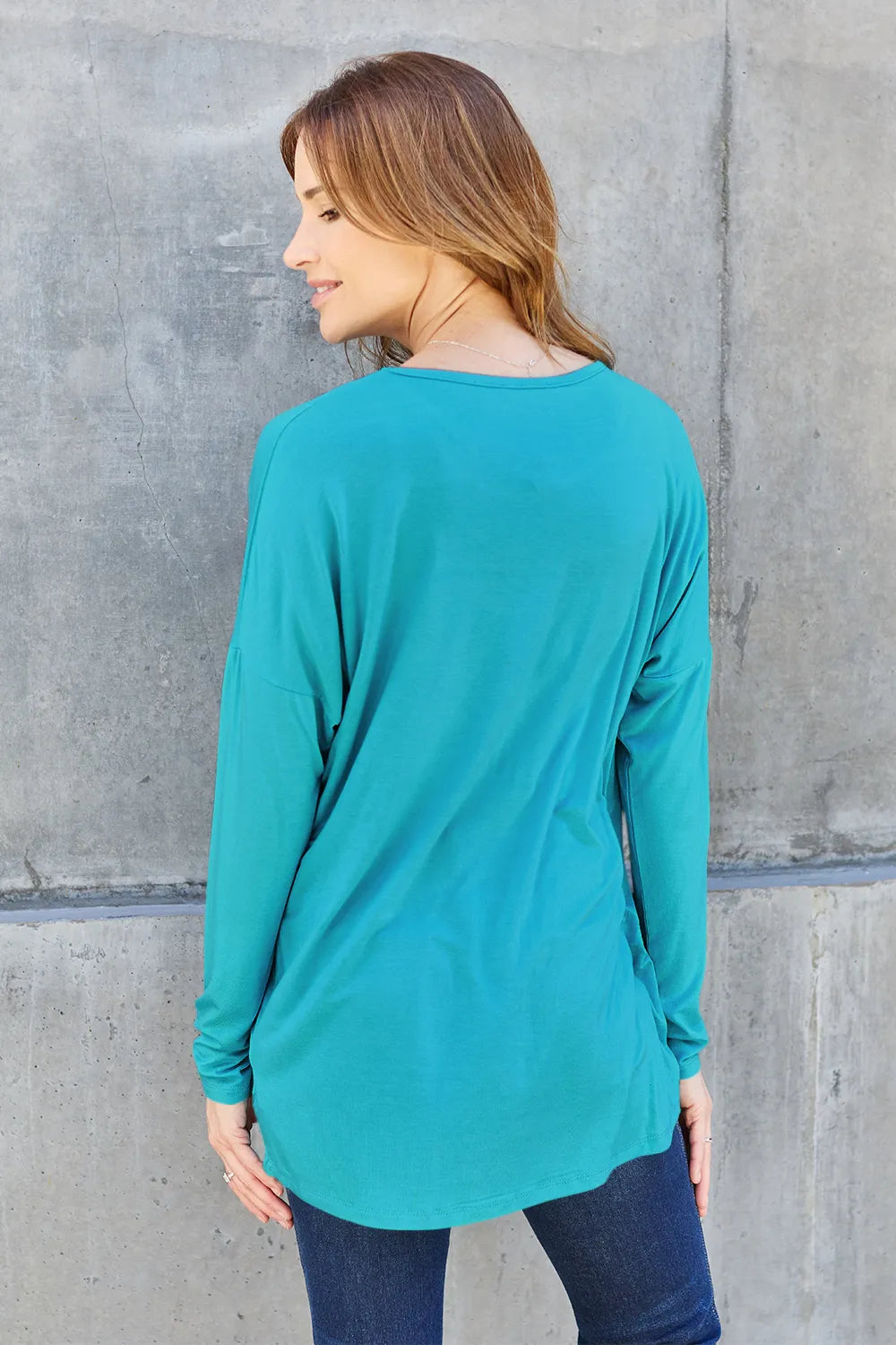 Plus Size Round Neck Dropped Shoulder T-Shirt in Sky Blue for Women