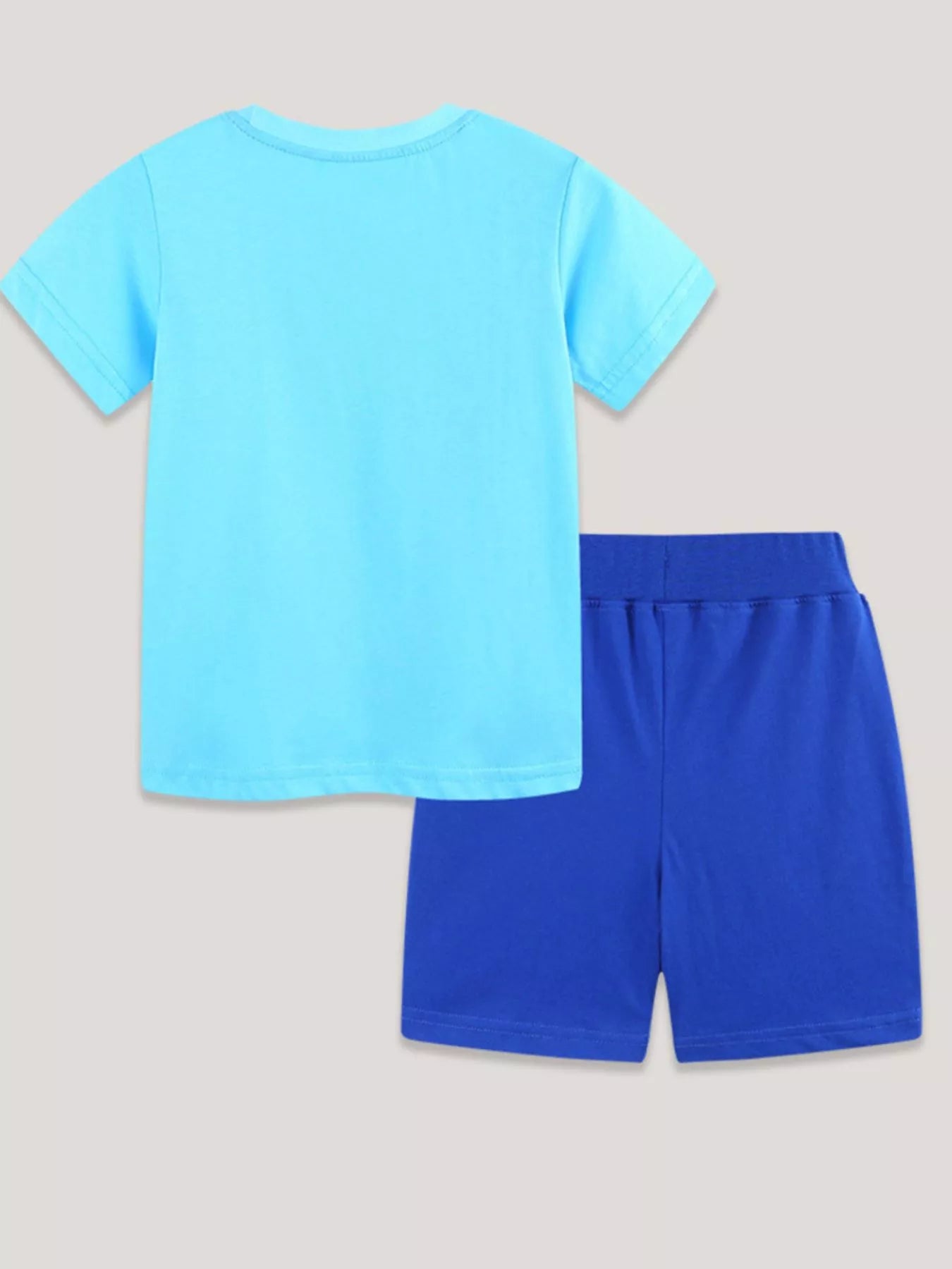 Cartoon Excavator Print Tee and Shorts Set in Pastel Blue for Boys