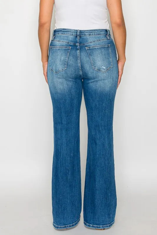 Plus Size Distressed High Rise Jeans with Pockets in Medium for Women