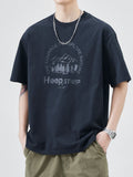 Plus Size Round Neck Half Sleeve T-Shirt in Black for Men