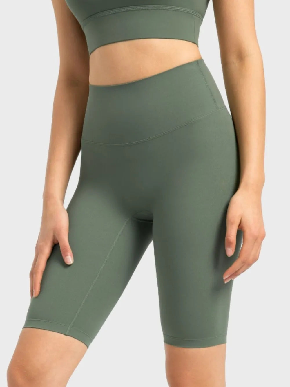 High Rise Wide Waistband Active Shorts in Dark Gray in Black for Women