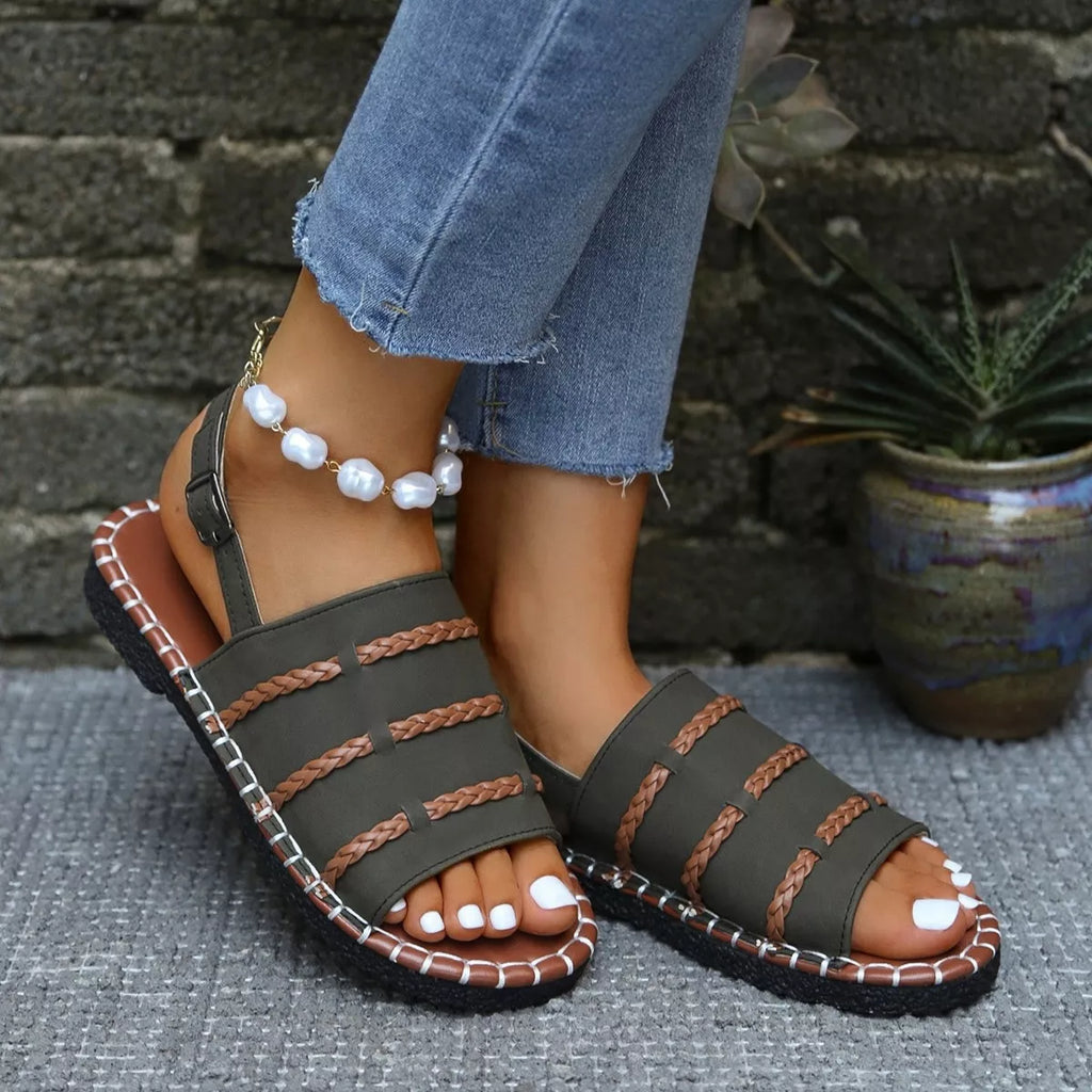 Open Toe Buckle Sandals in White for Women