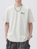 Plus Size Round Neck Short Sleeve T-Shirt in Apricot for Men