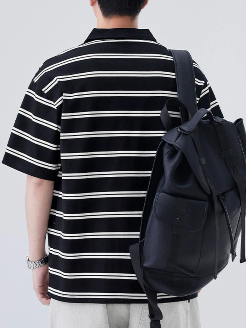 Plus Size Striped Half Sleeve Polo in Apricot for Men