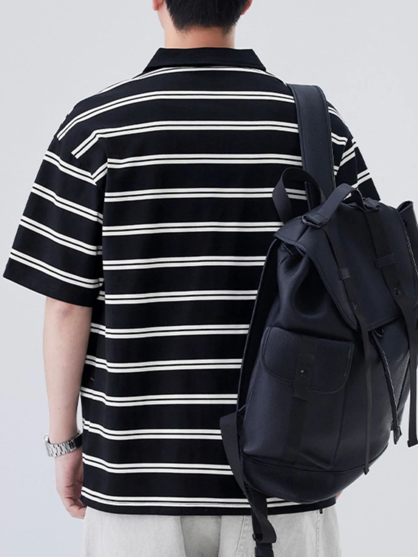 Plus Size Striped Half Sleeve Polo in Apricot for Men