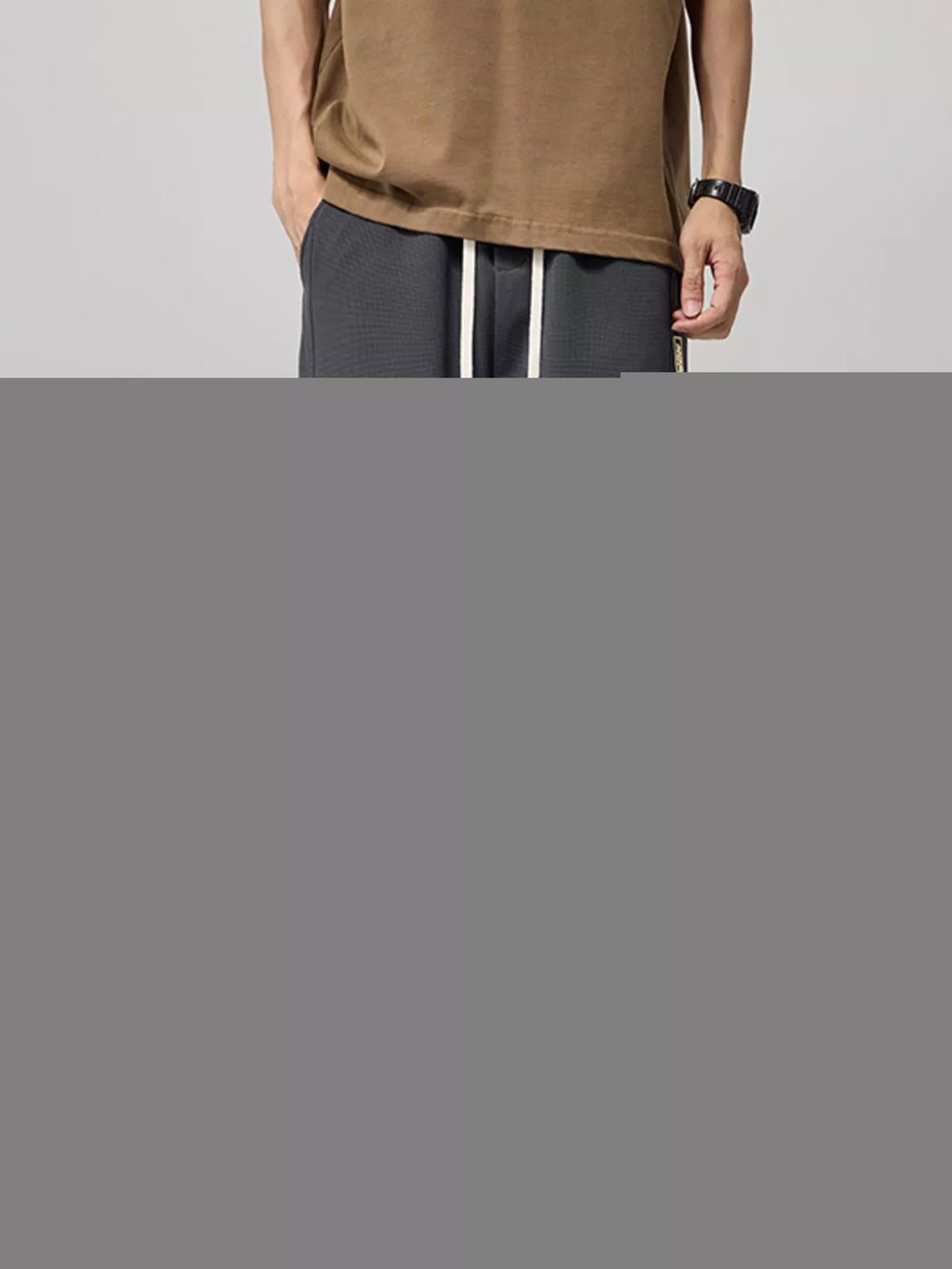 Plus Size Loose Fit Drawstring Pants in Gray for Men