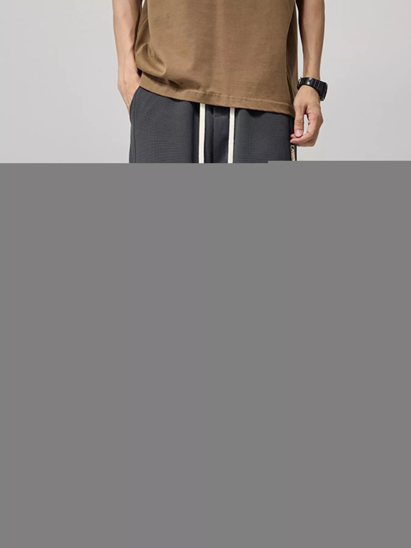 Plus Size Loose Fit Drawstring Pants in Gray for Men
